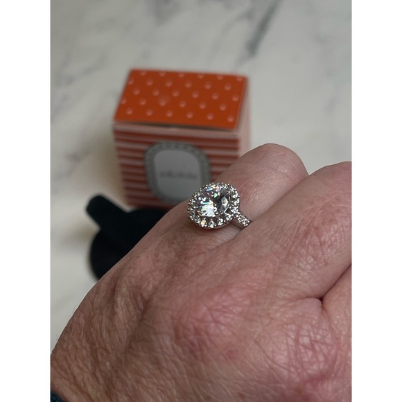 NEW Stella & Dot ELINA CZ Cubic Zirconia Halo Ring Silver Rhodium Retired Sz 8 - Picture 9 of 16